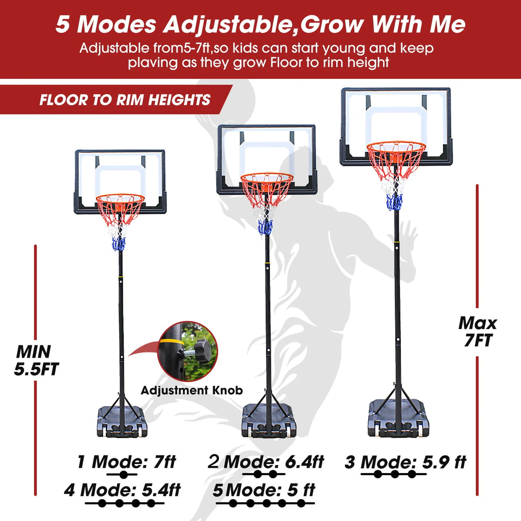 Basketball Hoop with 60''- 84'' Adjustable Height Portable with Stand & Backboard Wheels C71694