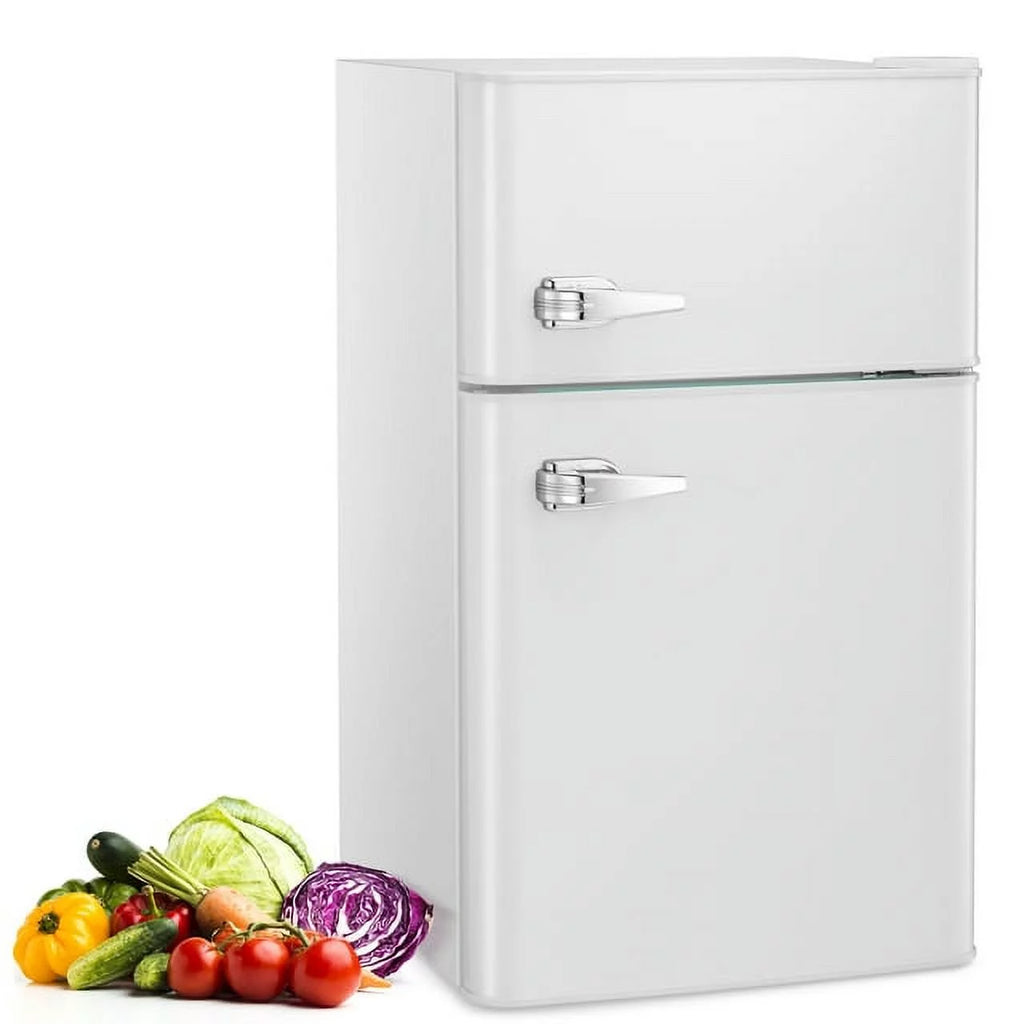 Mini Refrigerator 3.2Cu.Ft Compact Fridge 2-Double Doors with a Freezer E1552