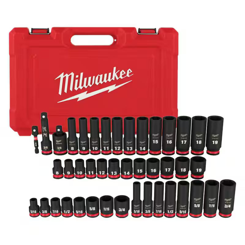 3/8 in. Drive SAE and Metric 6 Point Impact Socket Set 43-Piece Q47319