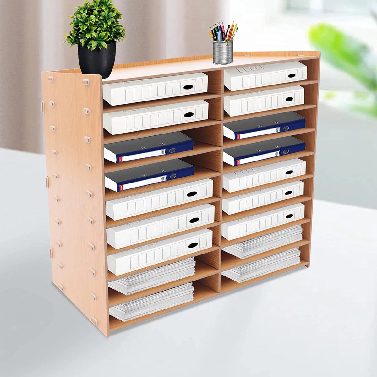 9-Tier Golden Oak Letter Tray Paper Organizer Rack S824