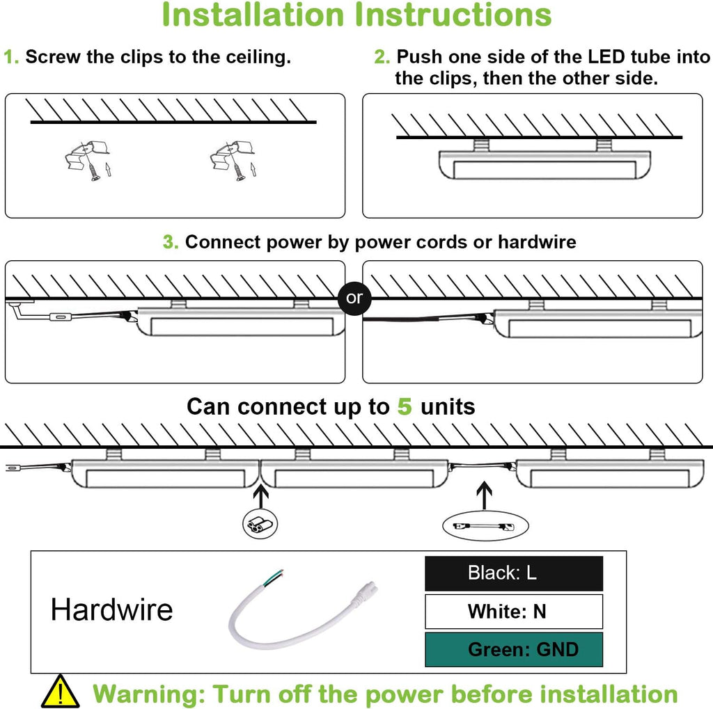 8FT LED Shop Light, 10000LM, 80W, 5000K Daylight, 10 Pack T6759