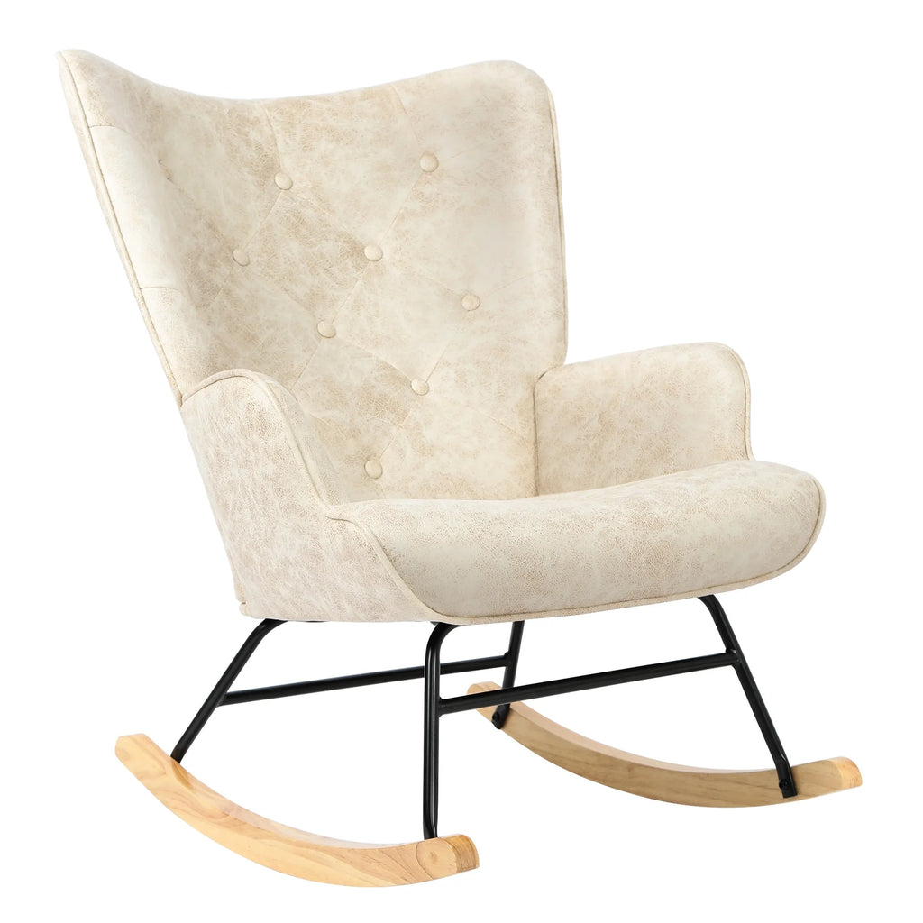 Polyester Fabric Rocking Chair with Wooden Base and Armrests White Z81992