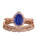 Pear Cut Lab Created Blue Sapphire Trio Wedding Ring Set V80377