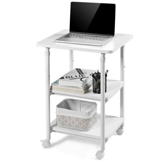 3-Tier Adjustable Printer Stand with Swivel Casters White I99042