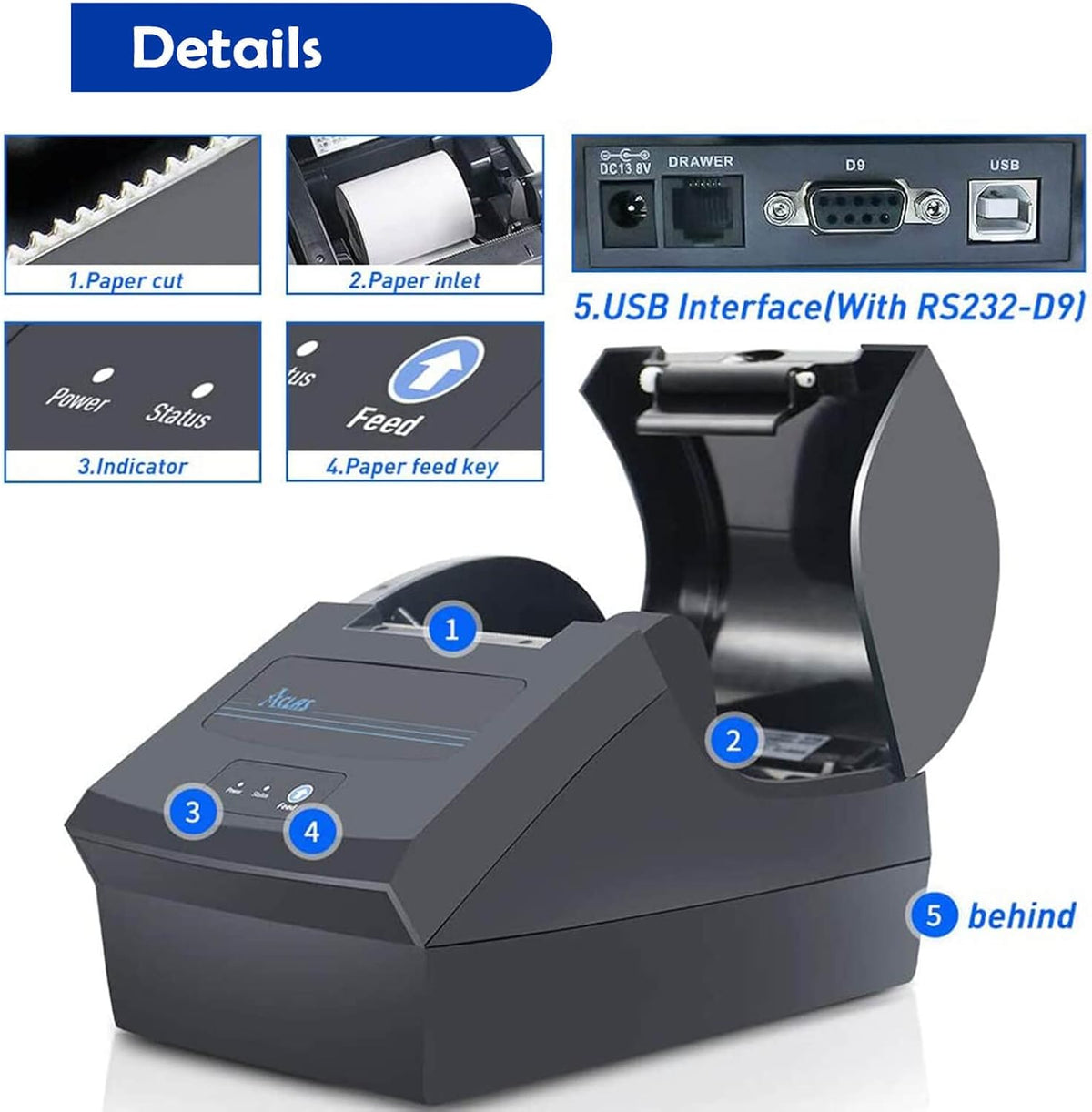3'1/8 Direct Thermal Receipt Printer 80mm USB POS Printer M80199