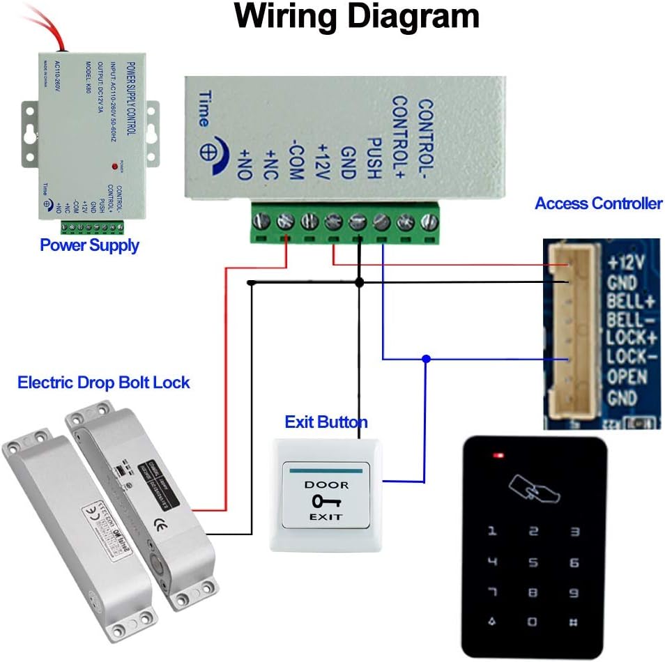 RFID Access Control Keypad 125KHz with DC12V Electric Lock, 3A Power Supply, Exit Button, 10pcs ID Key Cards U866464