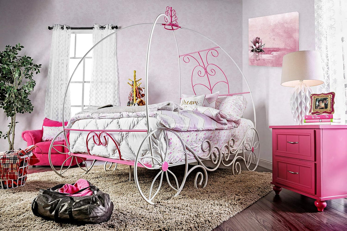 Twin Pink & White Carriage Bed B4521