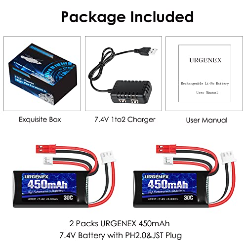 7.4V 450mAh Rechargeable Lipo Battery with JST & PH2.0 Plug C61330