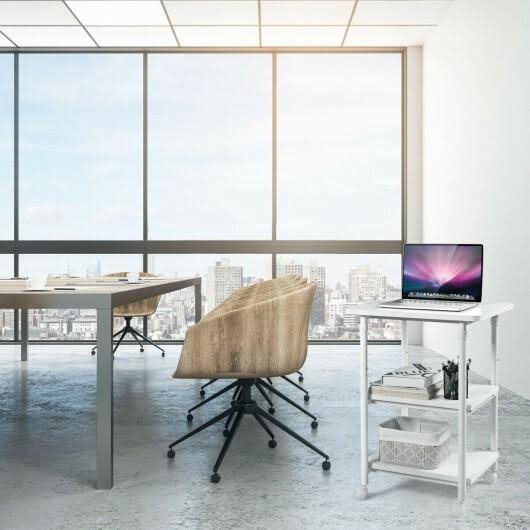 3-Tier Adjustable Printer Stand with Swivel Casters White I99042