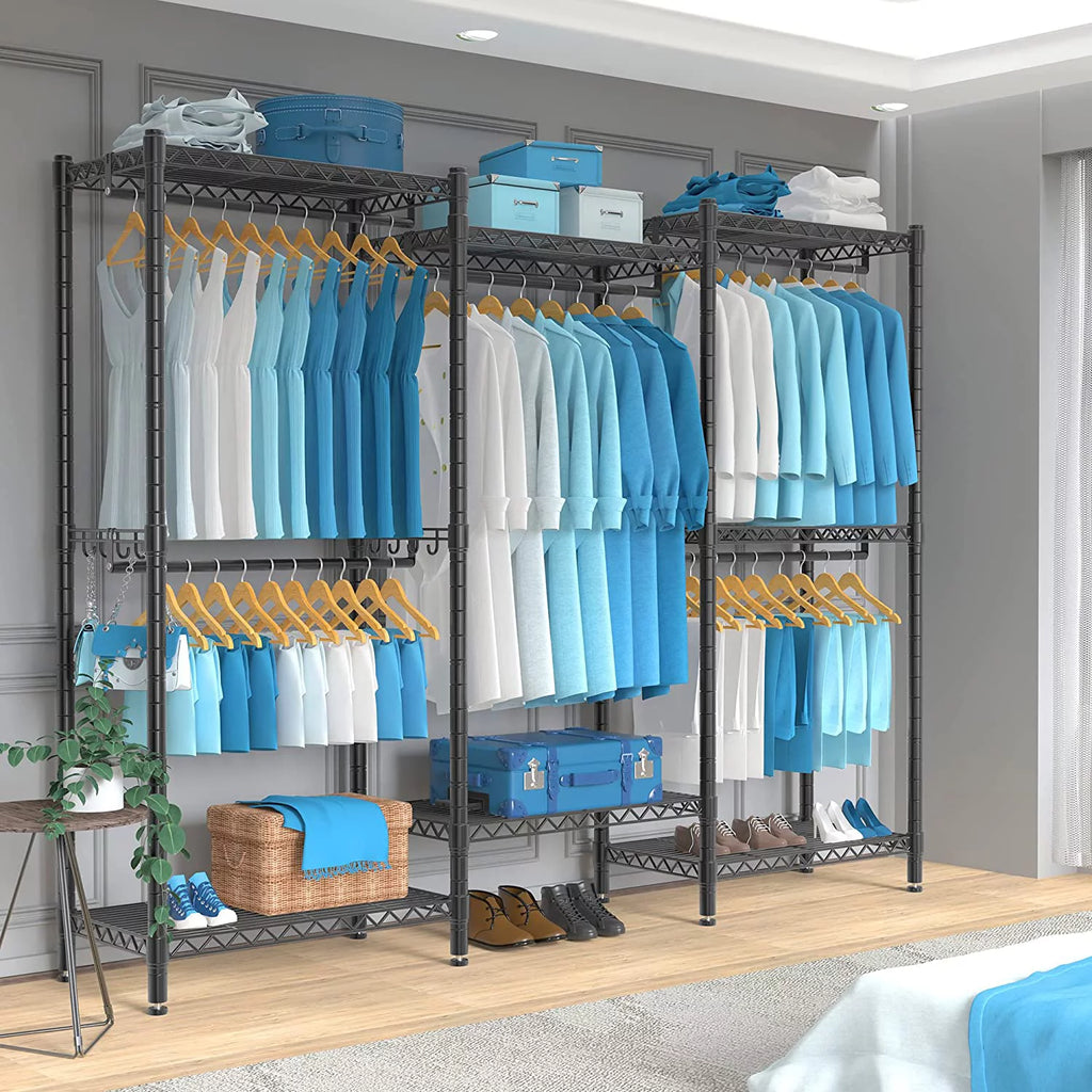 7 Tiers Black Metal Garment Rack with 5 Hanging Rods K528