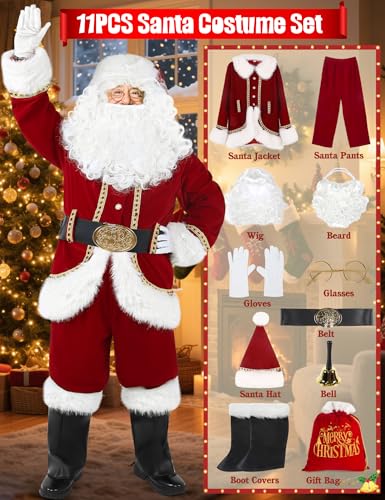 11PCS Deluxe Adult Red Santa Suit G36463