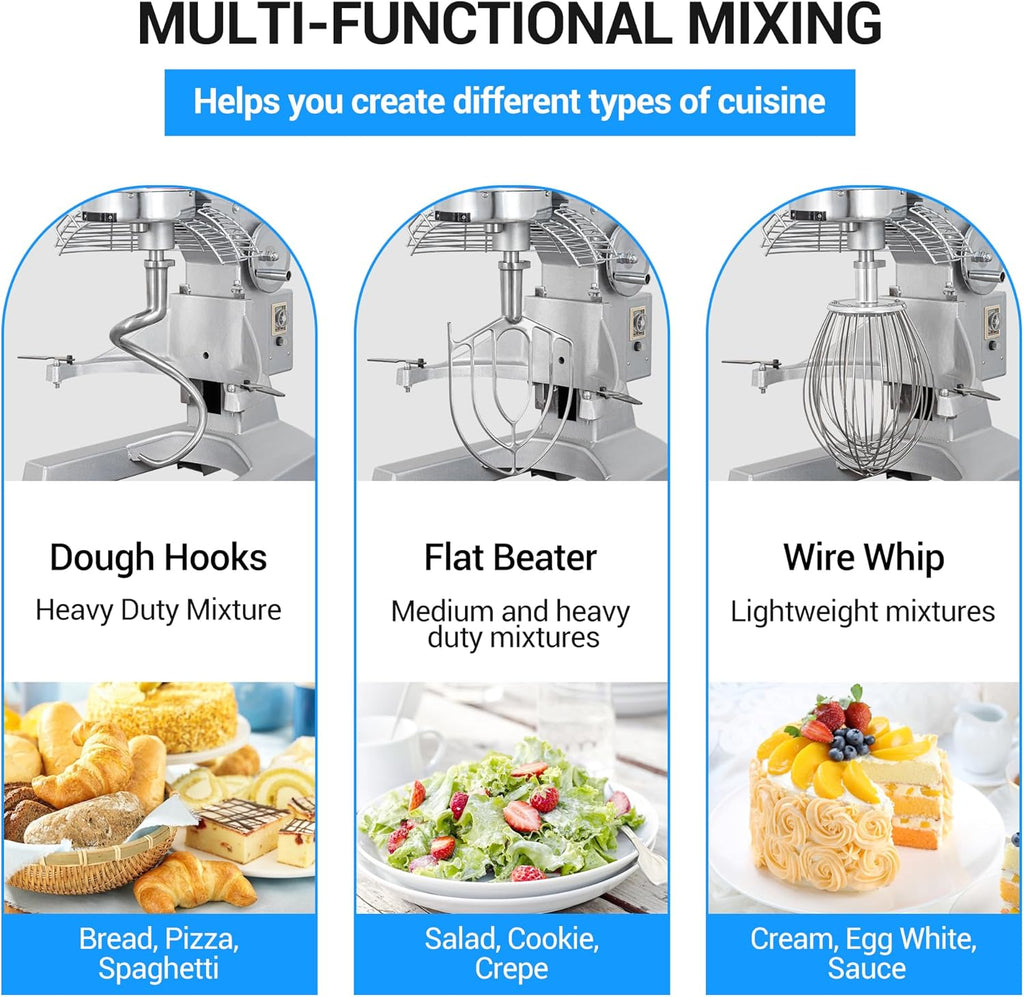 20Qt 1100W Commercial Stand Mixer with Stainless Steel Bowl O7822