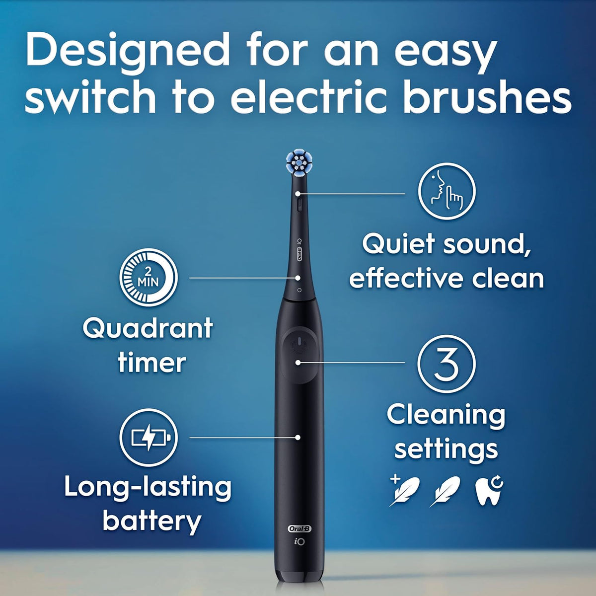 Night Black Rechargeable Electric Toothbrush with 2 Brush Heads L9530