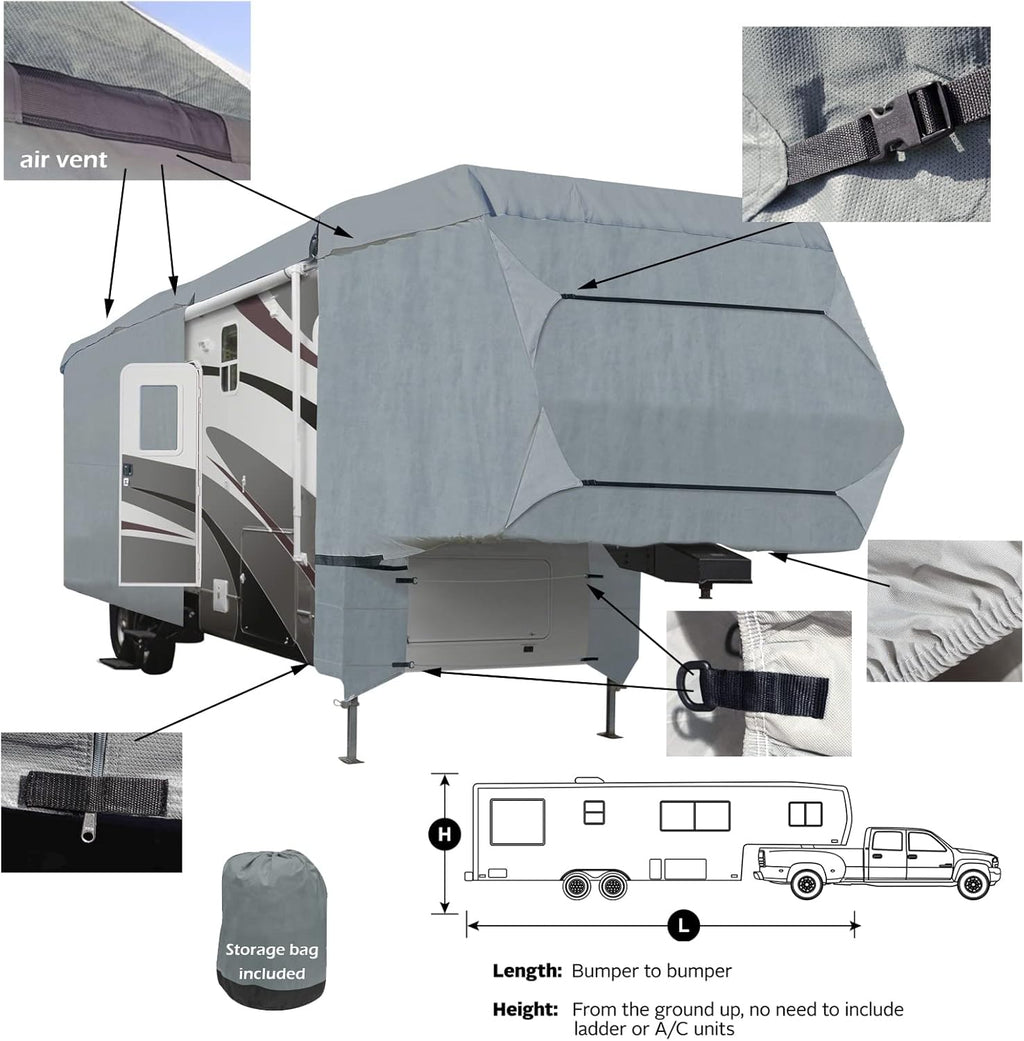 4-Layer 5th Wheel RV Travel Trailer Cover 26'-29'L with Zipper Access D81660