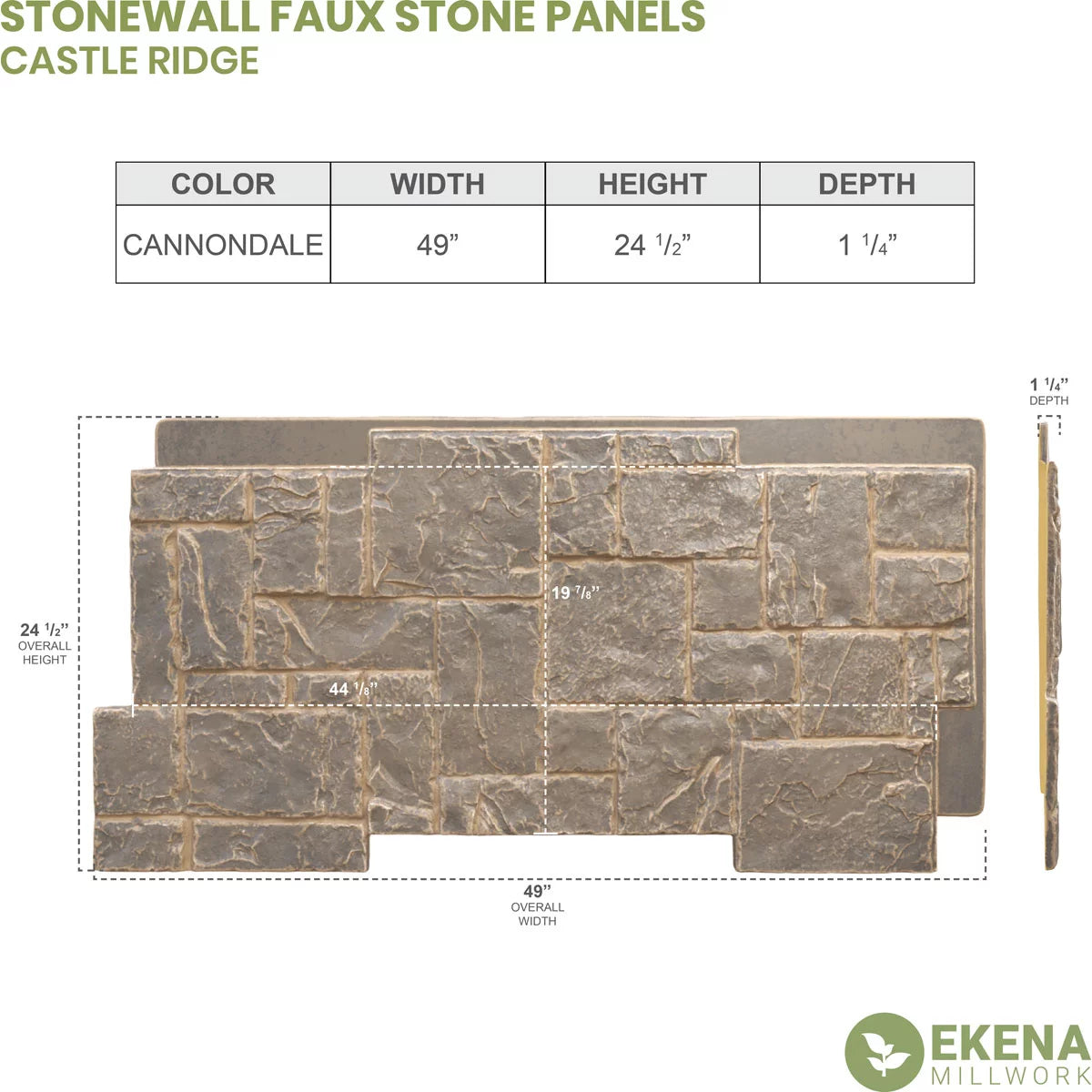 49"W x 24 1/2"H x 1 1/4"D Faux Stone Siding Panel G34709