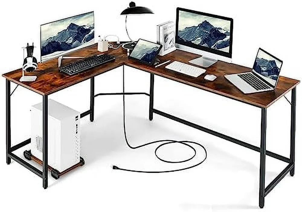 L-Shaped Desk with CPU Stand 66 Inch Wooden Metal Frame Black G644411