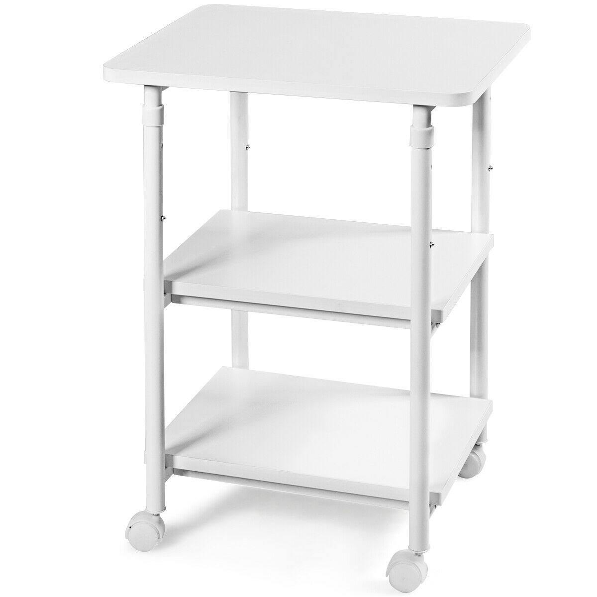 3-Tier Adjustable Printer Stand with Swivel Casters White I99042