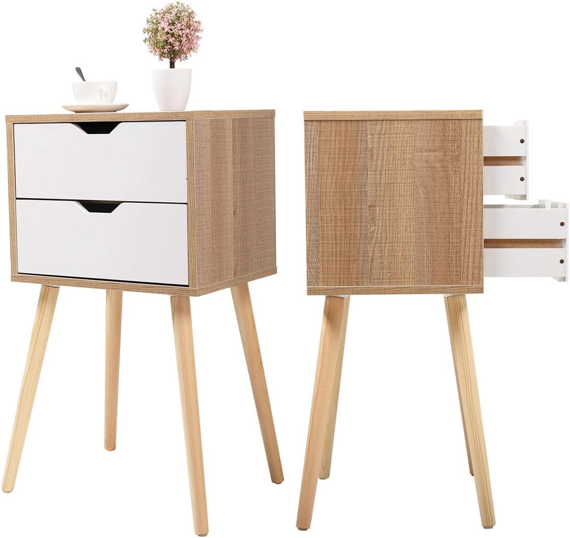 Set of 2 Wood Storage End Table Nightstand P1147