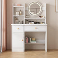 White Vanity Desk with Mirror and Lights, 3 Lighting Modes, Drawers, Open Storage Shelves N395271