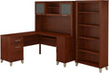 L Shaped Desk with Hutch and 5 Shelf Bookcase, 60W, Hansen Cherry Z48168
