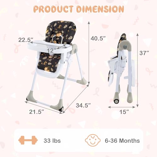 Light Gray Foldable Baby High Chair with Wheels G12052