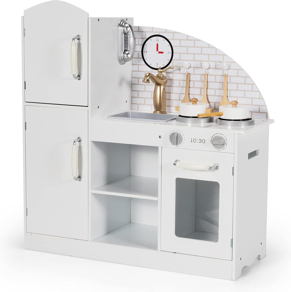 White Wooden Kids Play Kitchen Set with Accessories P977373