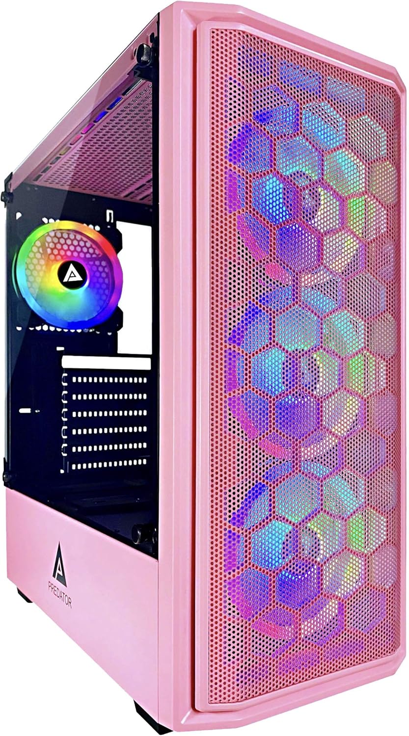 Mid Tower Gaming Case with Tempered Glass Panel, 4 RGB Fans, White P55673