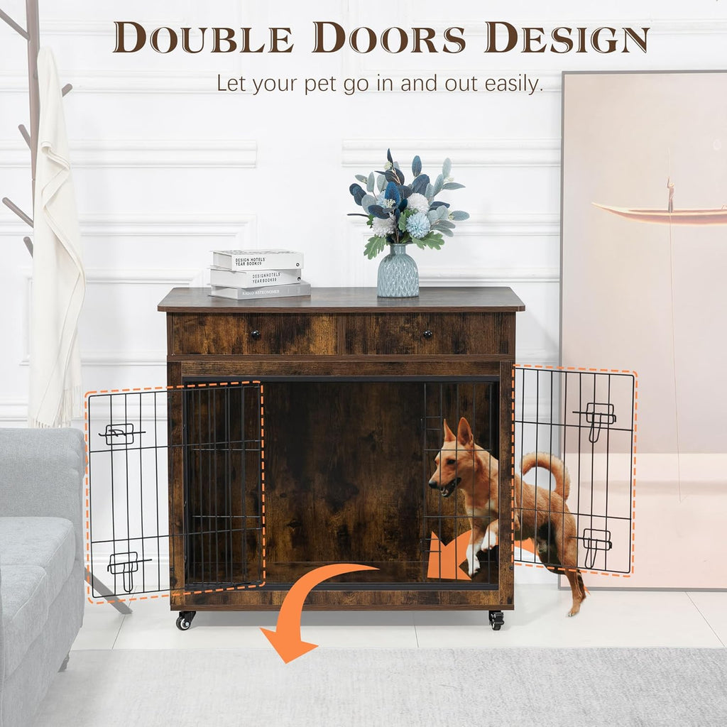Brown Wooden Cabinet Crate with Storage Drawer and 2 Doors R96685