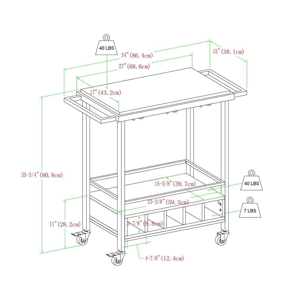 Faux Marble Serving Bar Cart with Dark Walnut Base B4901