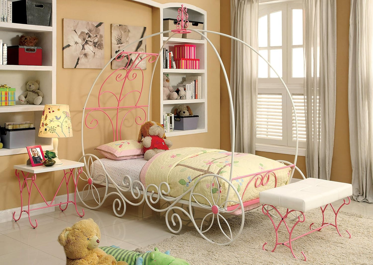 Twin Pink & White Carriage Bed B4521
