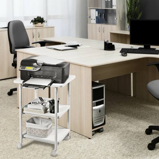 3-Tier Adjustable Printer Stand with Swivel Casters White I99042
