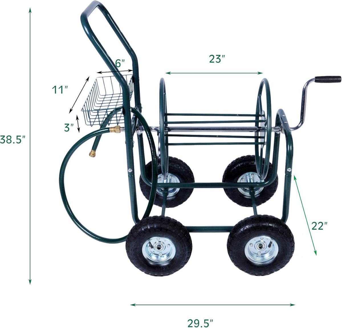 Garden Hose Reel Cart 4 Wheels with Storage Basket N9544