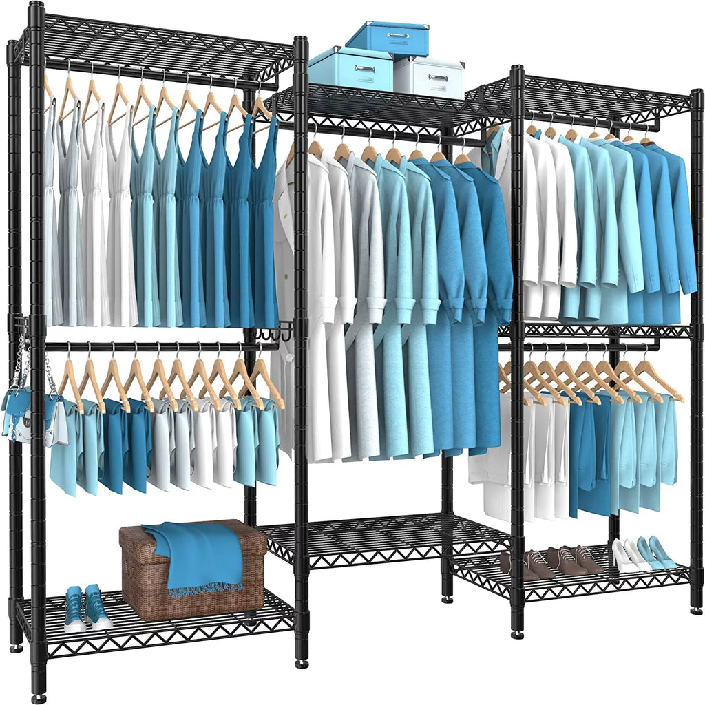 7 Tiers Black Metal Garment Rack with 5 Hanging Rods K528