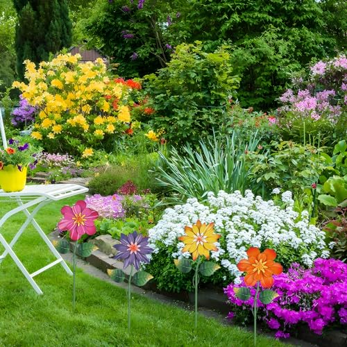 4 Pcs 19" Metal Garden Stakes with Shaking Flower Head H3626