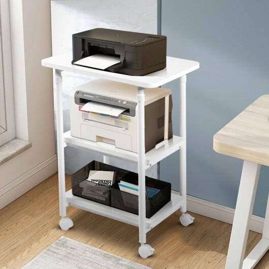 3-Tier Adjustable Printer Stand with Swivel Casters White I99042