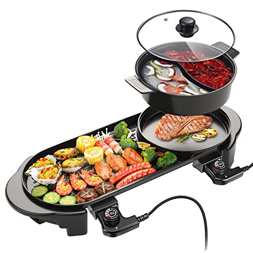 Electric Hot Pot with Grill, Removable Hotpot Pot, Smokeless Non-Stick, Adjustable Temperature B25585