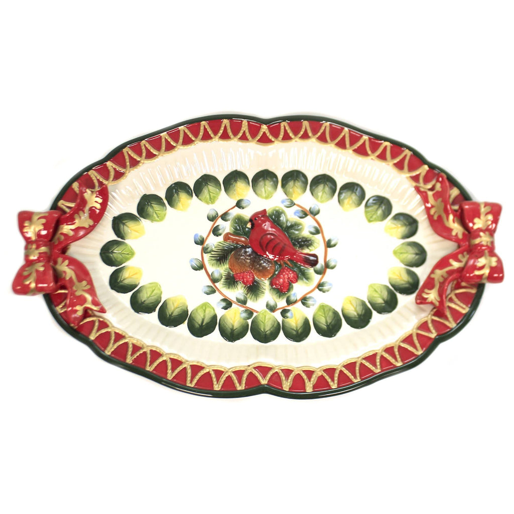 Evergreen Holiday Cardinal Platter C258
