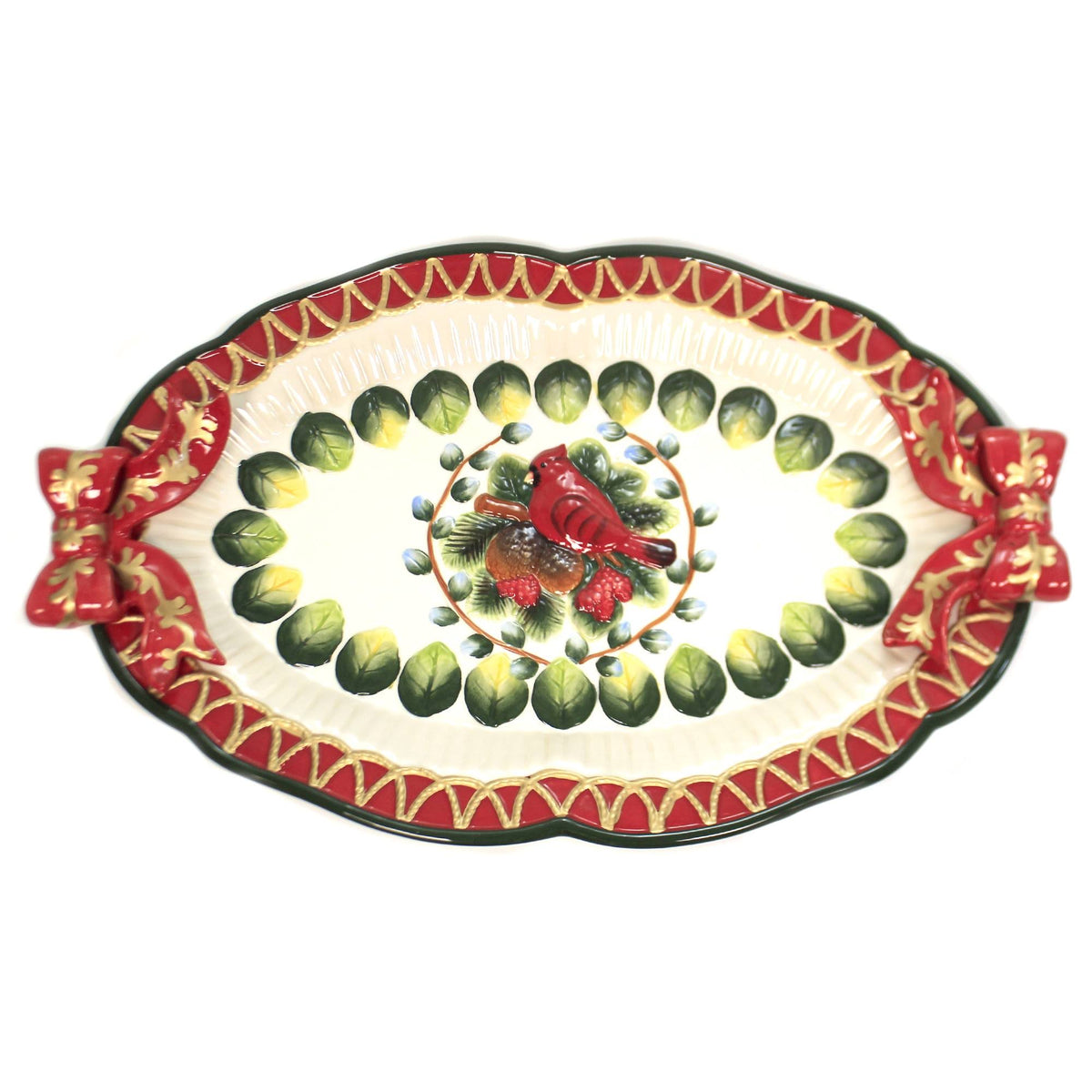 Evergreen Holiday Cardinal Platter C258