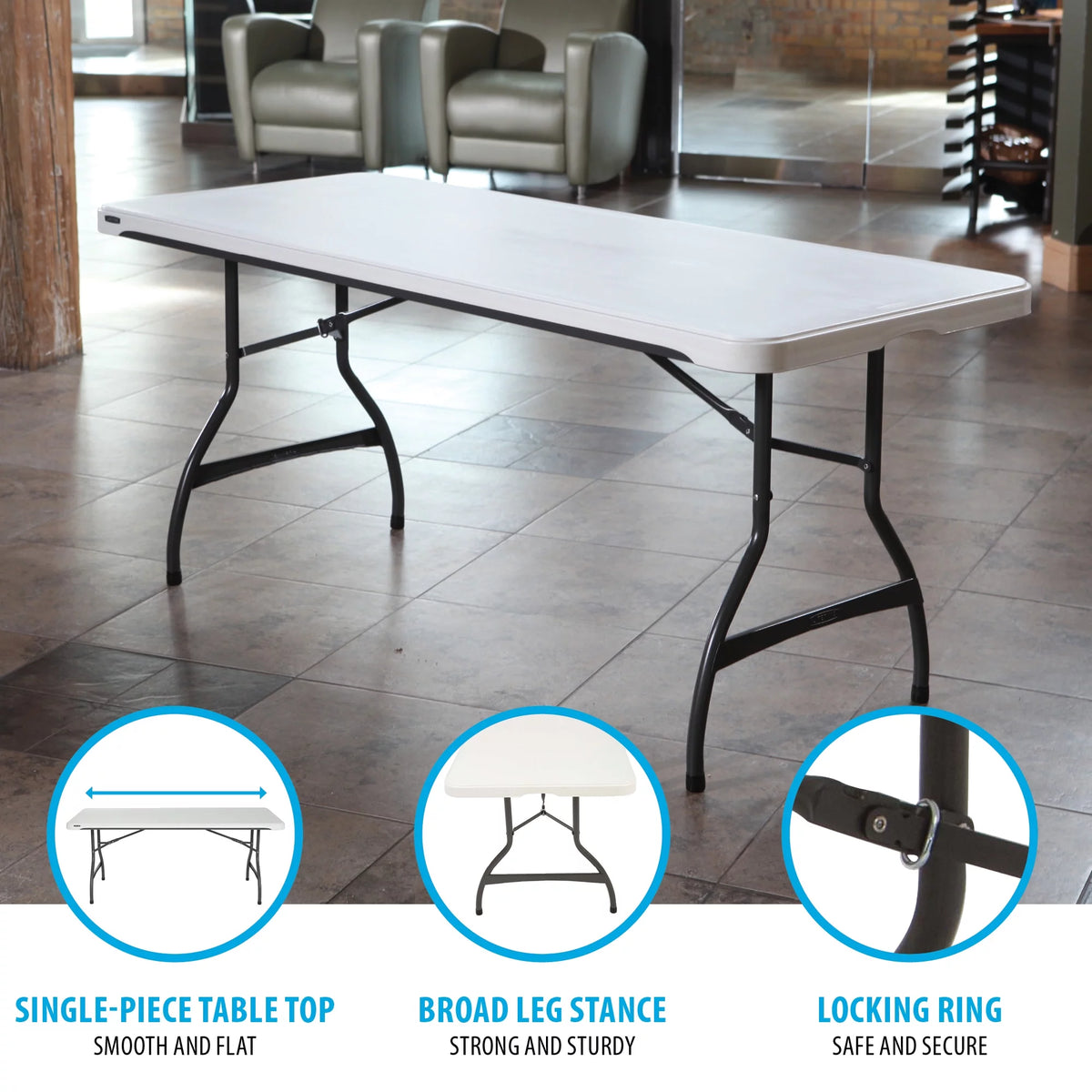 White Granite Set of 4 Rectangle Folding Table O79352