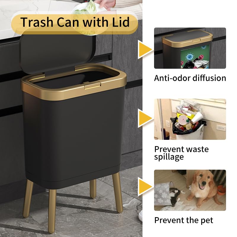 Black Plastic Trash Can with Lid, 4 Gallon E903405