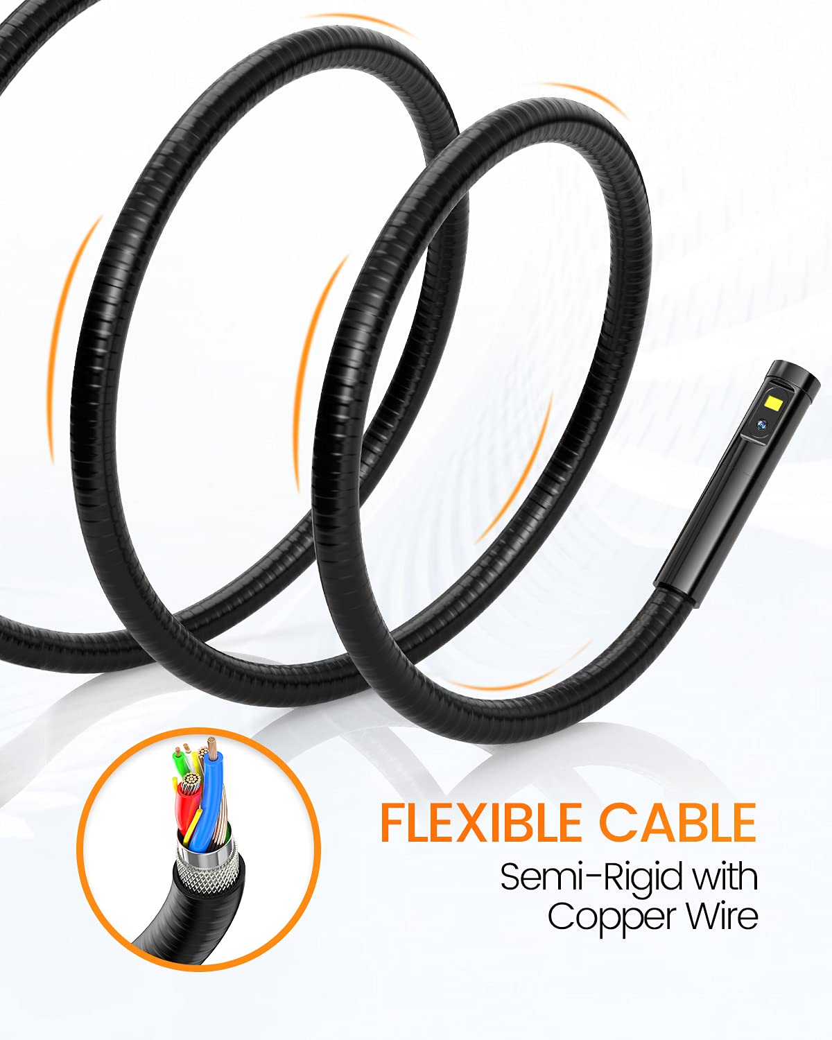 Dual Lens Inspection Camera with Light, 5 IPS Screen, 16.4ft Flexible Probe, 1080p M84265