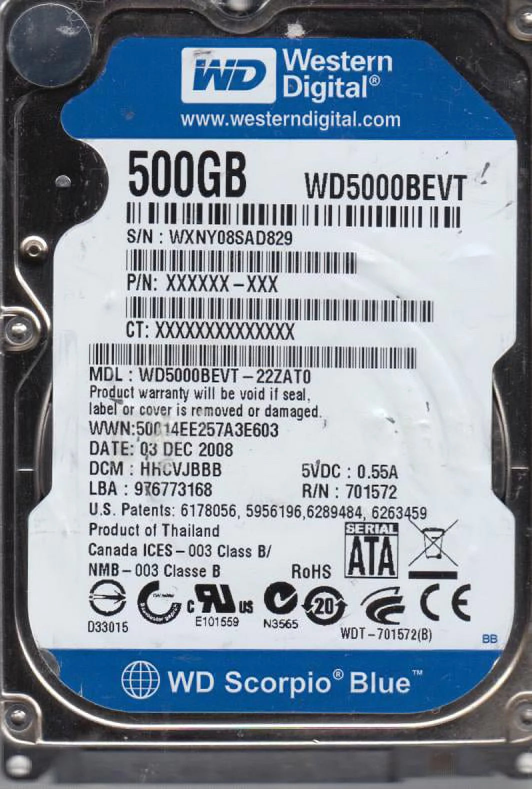 500GB SATA 2.5 Hard Drive H4479