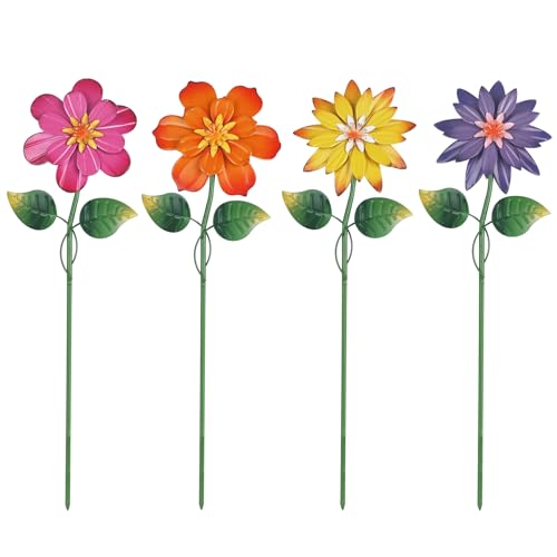 4 Pcs 19" Metal Garden Stakes with Shaking Flower Head H3626