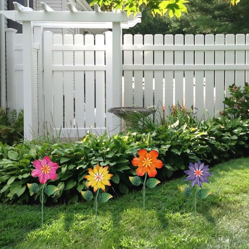 4 Pcs 19" Metal Garden Stakes with Shaking Flower Head H3626