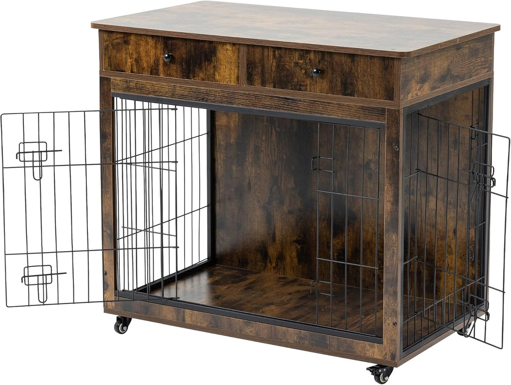 Brown Wooden Cabinet Crate with Storage Drawer and 2 Doors R96685