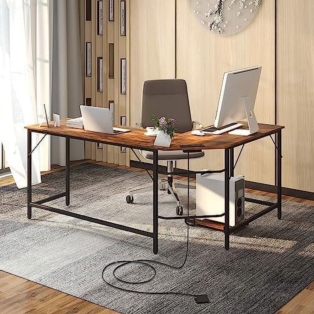 L-Shaped Desk with CPU Stand 66 Inch Wooden Metal Frame Black G644411