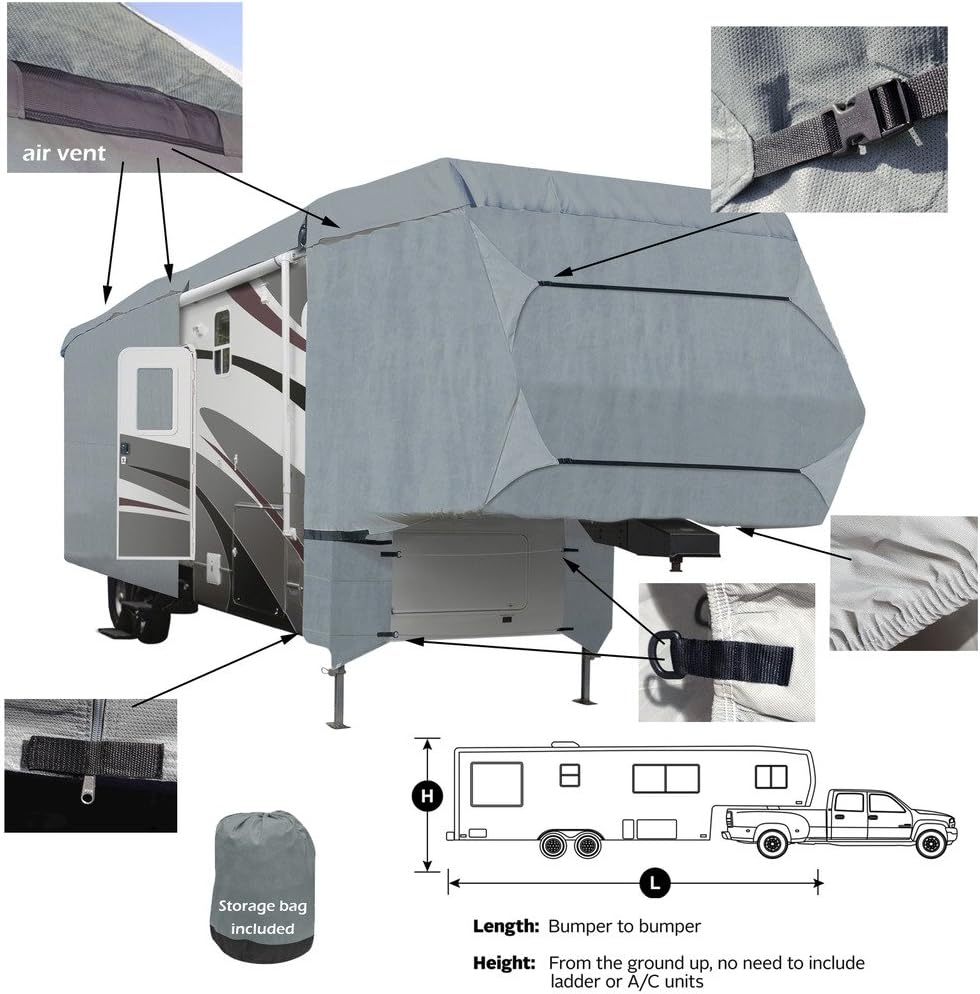 4-Layer 5th Wheel RV Travel Trailer Cover 26'-29'L with Zipper Access D81660