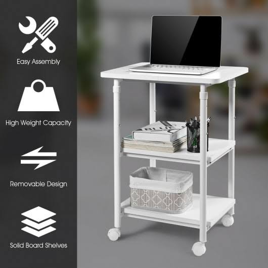 3-Tier Adjustable Printer Stand with Swivel Casters White I99042