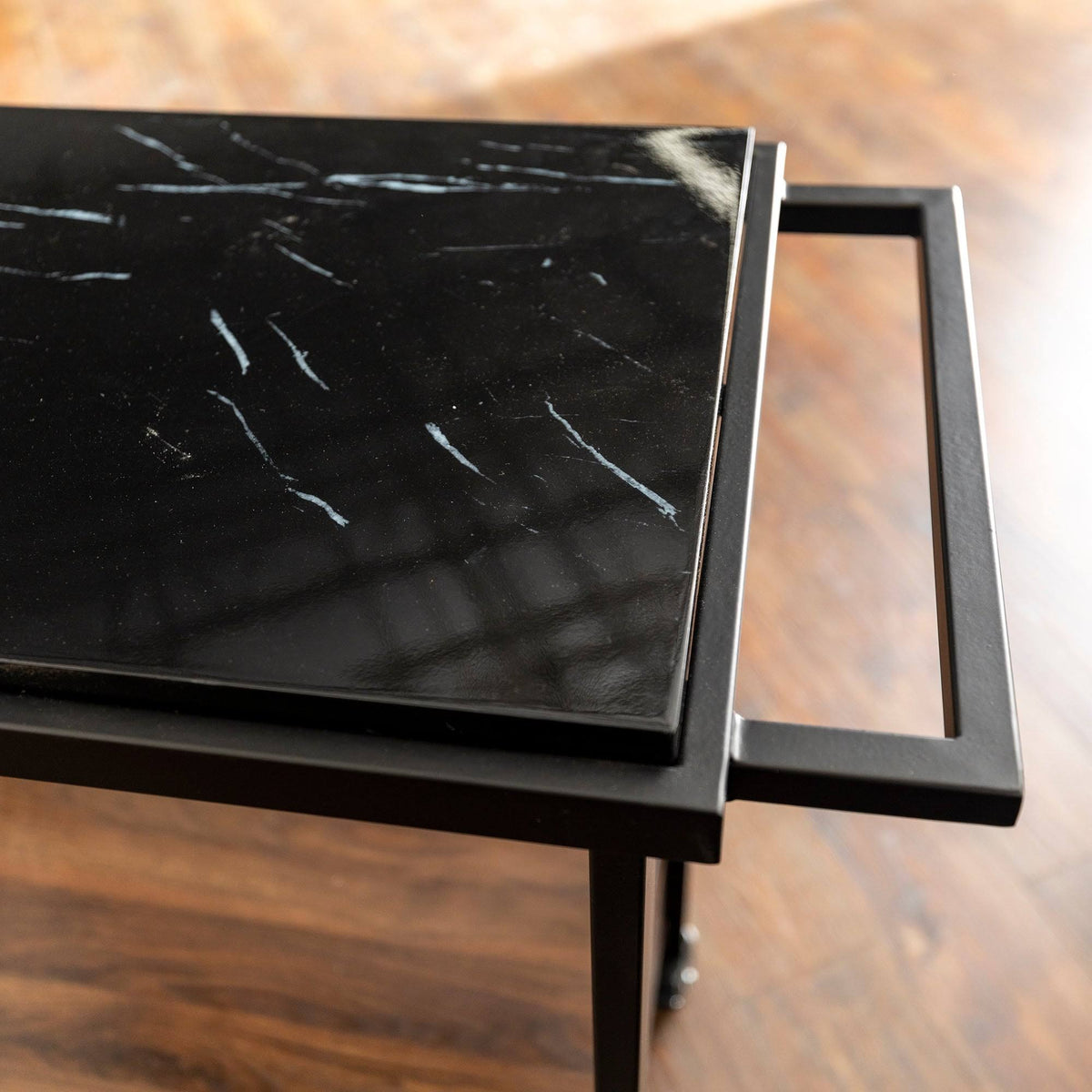 Faux Marble Serving Bar Cart with Dark Walnut Base B4901