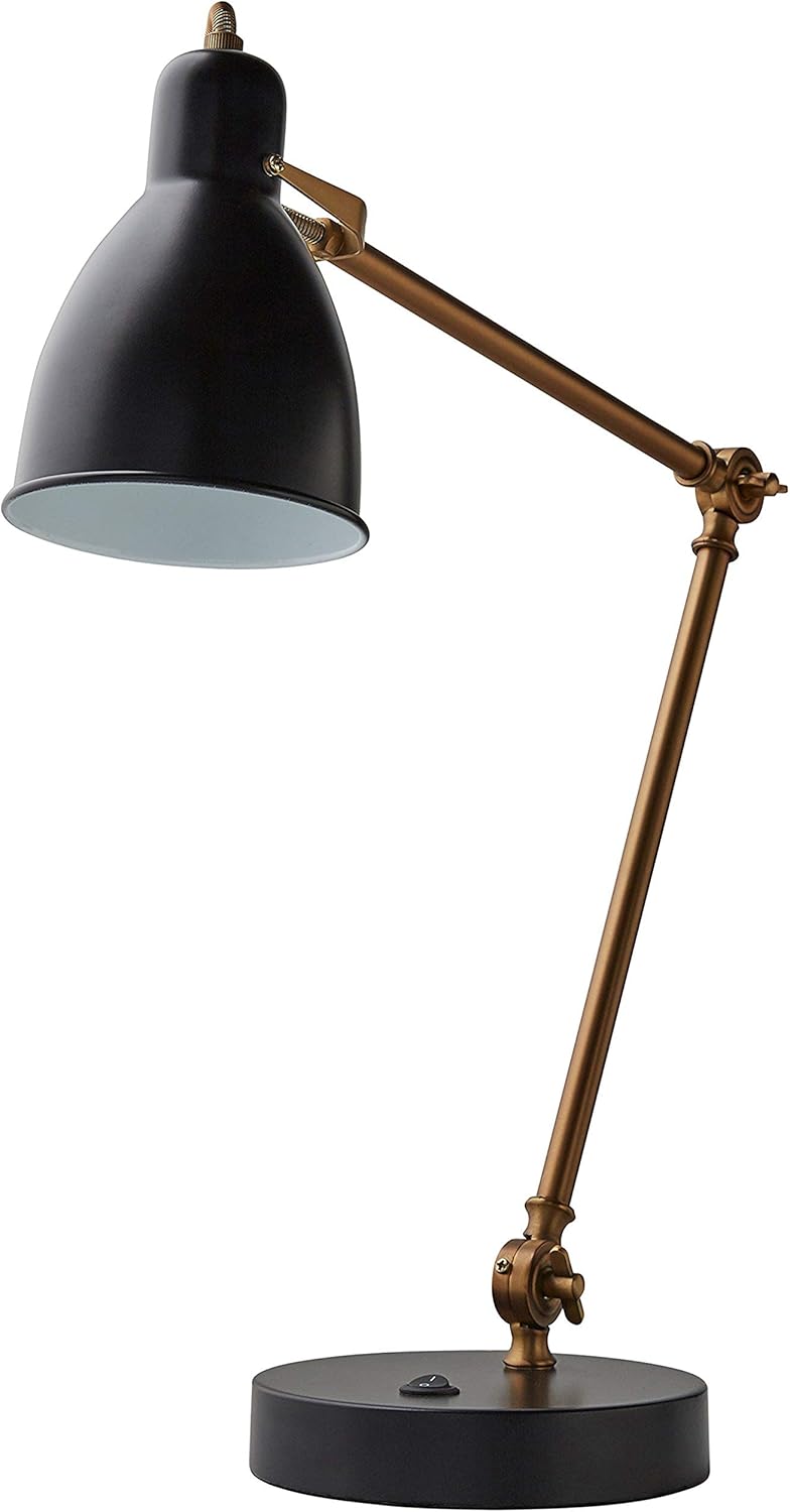 Adjustable Task Table Lamp with USB Port, Black and Brass G83862